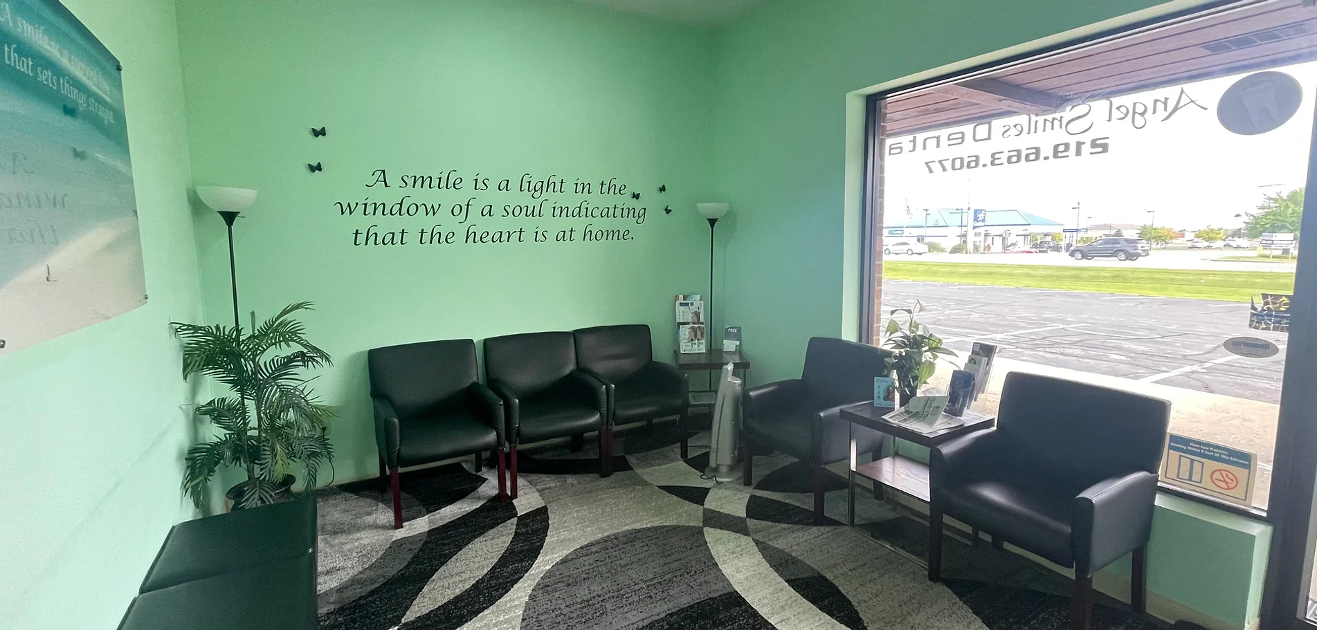 The Angel Smiles Dental waiting room — comfortable seating and a welcoming space.